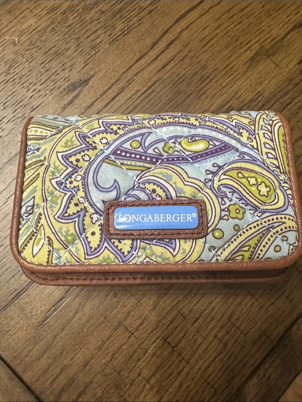 Longaberger Quilted Paisley Wallet in Yellow, Purple & Brown